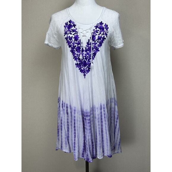 Advance Apparels Dresses & Skirts - Advance Apparels Embroidered Dress Free Size Boho Beach Lightweight Tie-dyed